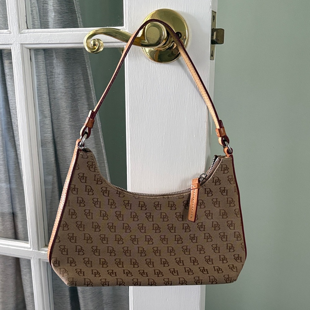 Dooney & Bourke Brown Monogram Shoulder Bag with leather trim